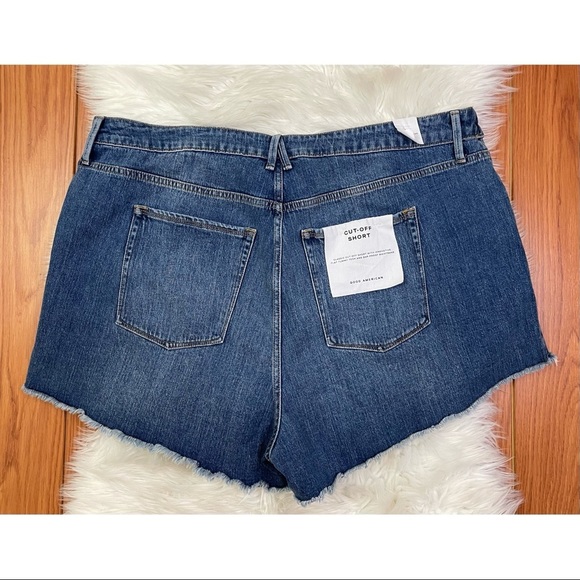 NWT Good American Fold Over Cut Off High Rise Denim Blue Shorts Plus Size 22 - Picture 7 of 7